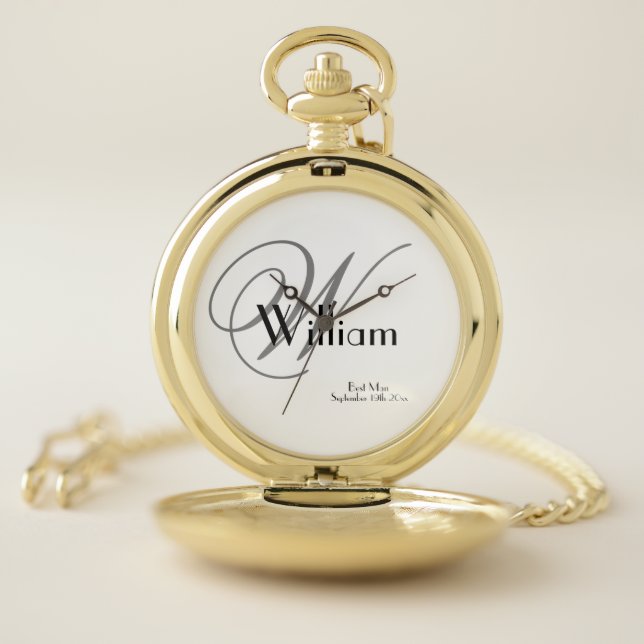 Best Man Gift Modern Wedding Monogram Name Classic Pocket Watch (Inside)