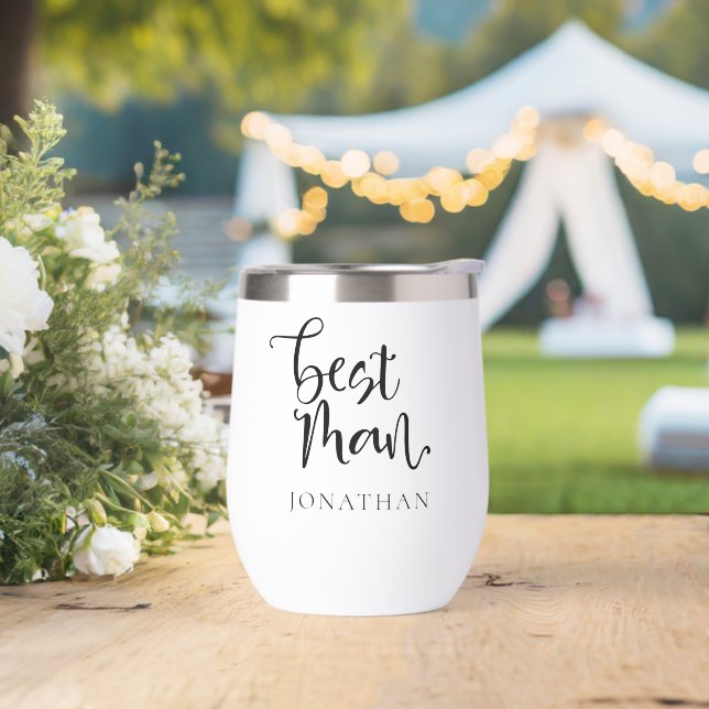 Best Man Gift Name Black Script Thermal Wine Tumbler (Wedding)