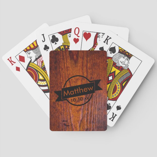 Best Man Gift - Vintage Wood Grain Photo Poker Cards (Back)