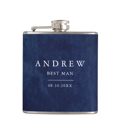 Best Man Gift Watercolor Dark Blue Wedding Flask