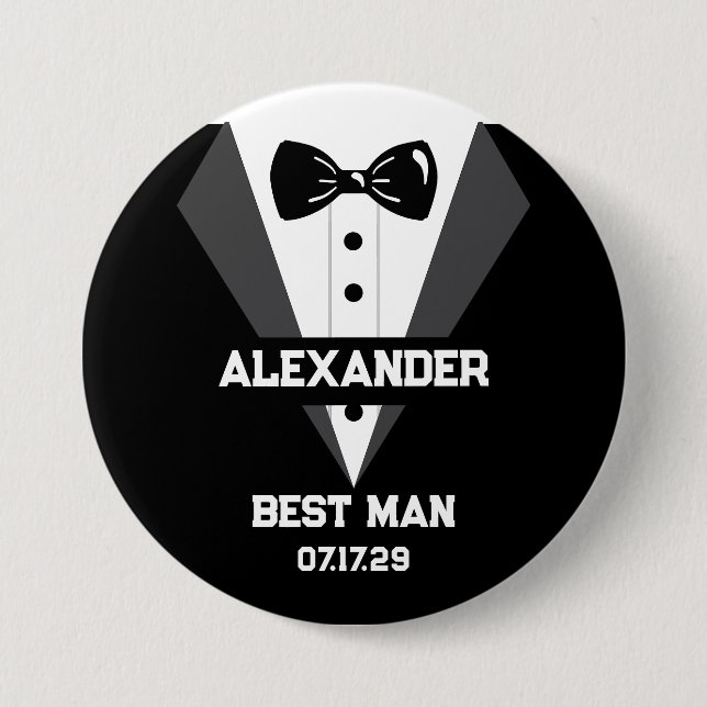 Best Man Gift with Custom Name and Wedding Date Button (Front)