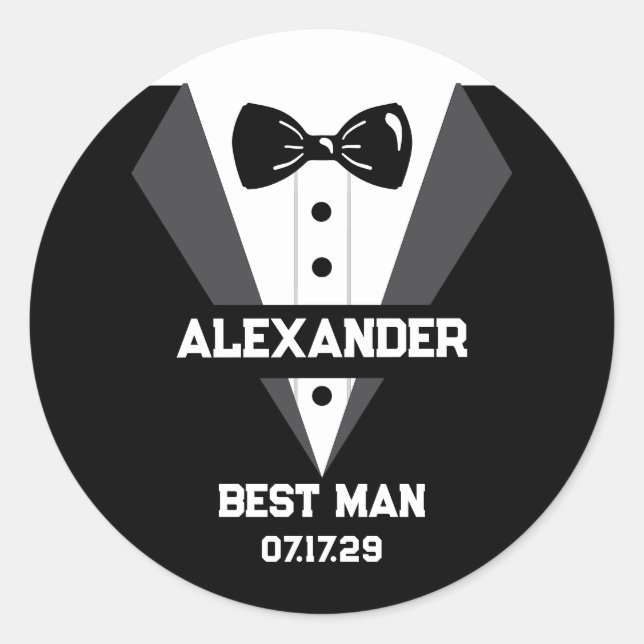 Best Man Gift with Custom Name and Wedding Date Classic Round Sticker (Front)