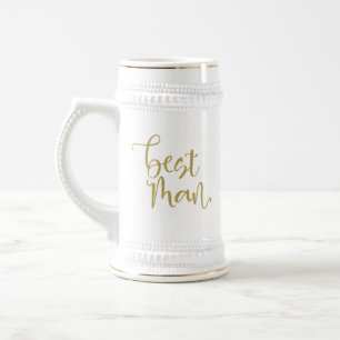 Best Man Gold Script Wedding Thanks Message Name Beer Stein