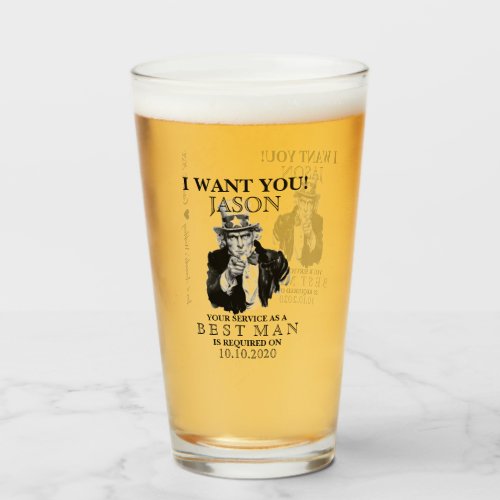 Best Man Groomsman Proposal Uncle Sam I WANT YOU  Glass