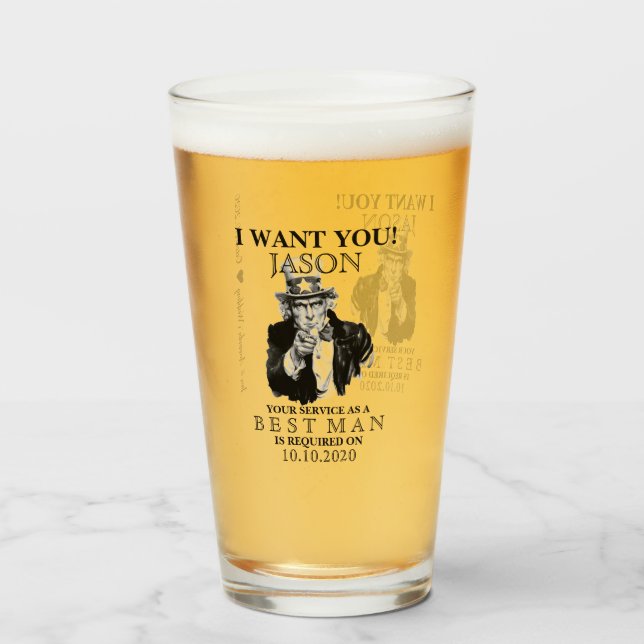Best Man Groomsman Proposal Uncle Sam I WANT YOU  Glass (Front Filled)