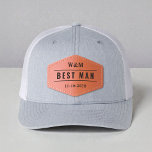 Best Man Groomsman Wedding Party Leather Patch Hat<br><div class="desc">Celebrate the groom's wedding party in style with this personalized Best Man Leather Patch Trucker Hat, the perfect groomsman proposal gift or day-of wedding accessory. Designed with a rugged leather patch and clean, modern typography, this hat features the bride and groom's initials and wedding date for a polished, coordinated look...</div>