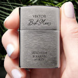 Best Man Handwritten Script Groomsmen Gift Zippo Lighter<br><div class="desc">Wedding party gift to personalize for your Best Man - or anyone in your wedding party. Best Man is lettered in swirly handwritten calligraphy and, you can easily switch this to a different role, by entering the design tool or messaging me for assistance. This simple typography design also includes the...</div>