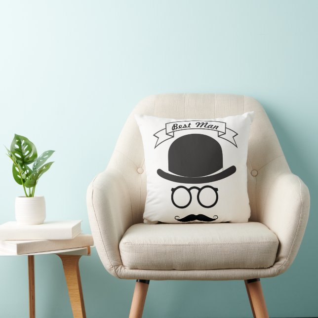 Best Man Hipster Glasses Hat Handlebar Mustache Throw Pillow (Chair)