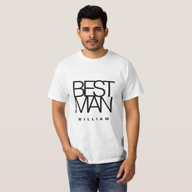 Best Man in black typography, wedding shower T-Shirt (Front Full)