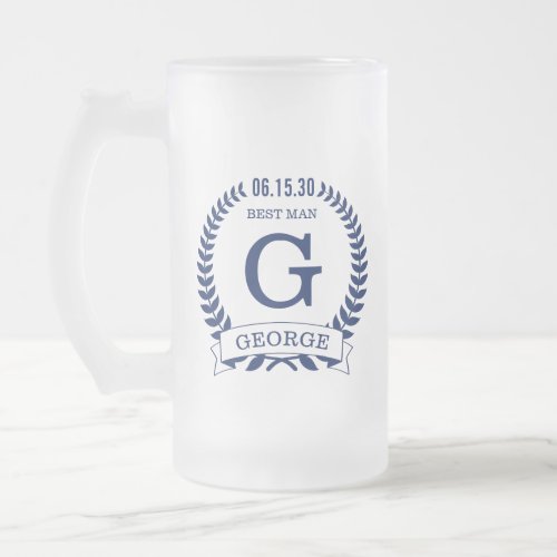 Best Man Initials Frosted Glass Beer Mug