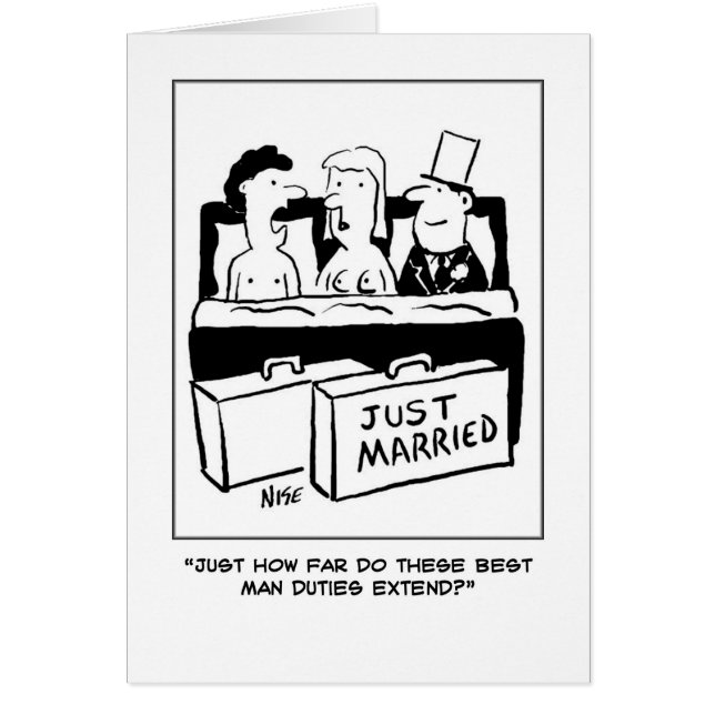 Best man joins the bride and groom in bed. cards (Front)