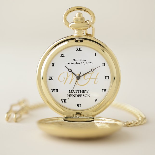 Best Man Keepsake Black Monogrammed Wedding  Pocket Watch (Inside)
