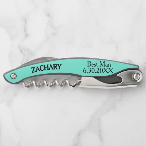 Best Man Light Turquoise Wedding Corkscrews