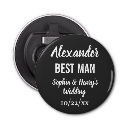 Best Man Modern Black Bachelor Party Wedding Bottle Opener