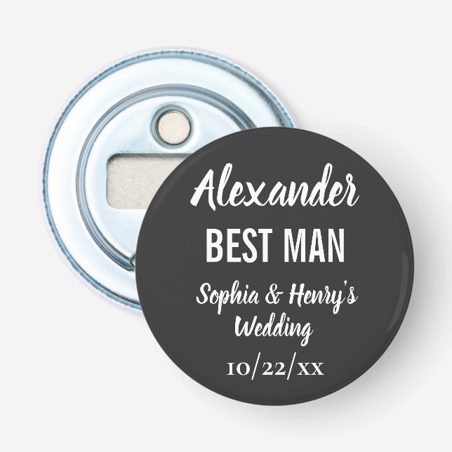 Best Man Modern Black Bachelor Party Wedding Bottle Opener (Front)