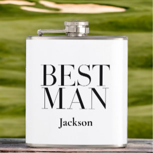 Best Man Modern Black Personalized White Flask