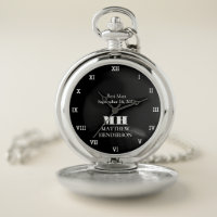 Best Man Modern Gift Black Monogrammed Wedding Poc Pocket Watch