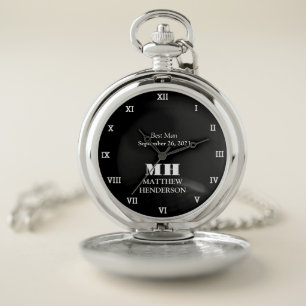 Best Man Modern Gift Black Monogrammed Wedding Poc Pocket Watch