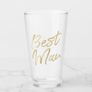 Best Man Modern Gold Brush Script Typography Beer Glass