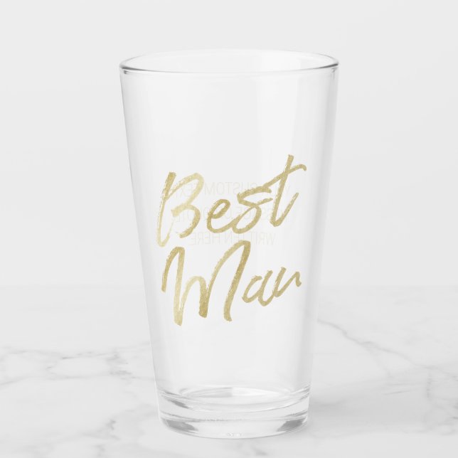 Best Man Modern Gold Brush Script Typography Beer Glass (Front)