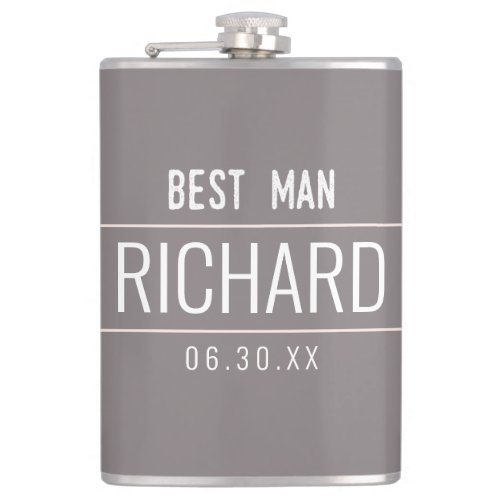 Best Man Modern Gray Typography Monogram Flask