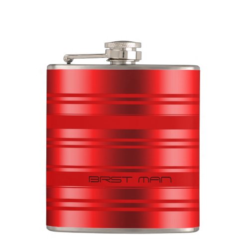 Best Man Modern Red Stripes Pattern Flask