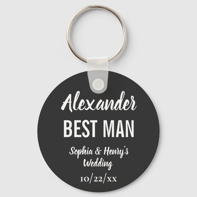 Best Man Modern Typography Script Black Wedding Keychain (Front)