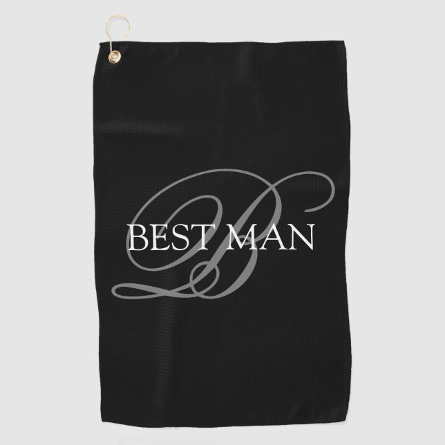 Best Man Monogram Black Gray Golf Towel (Front)
