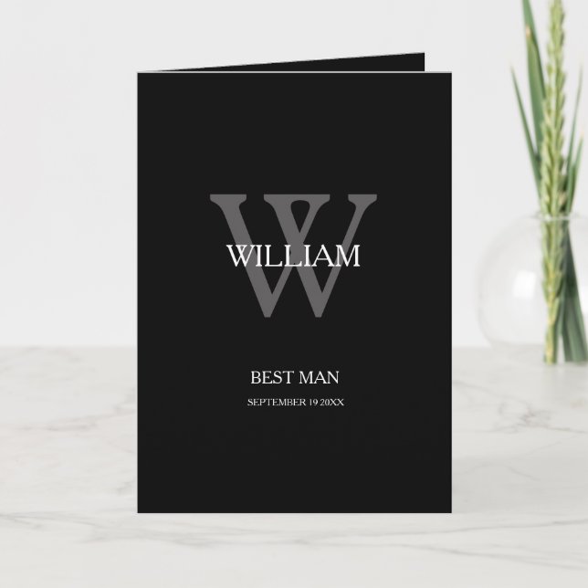 Best Man Monogram + Name Modern Thank You Card (Front)