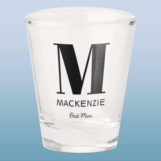 Best Man Monogram Name Shot Glass (Personalized monogram custom name best man keepsake wedding or bachelor party shot glass)