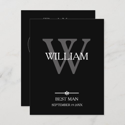 Best Man Monogram Script Name Classic Cool  Thank You Card