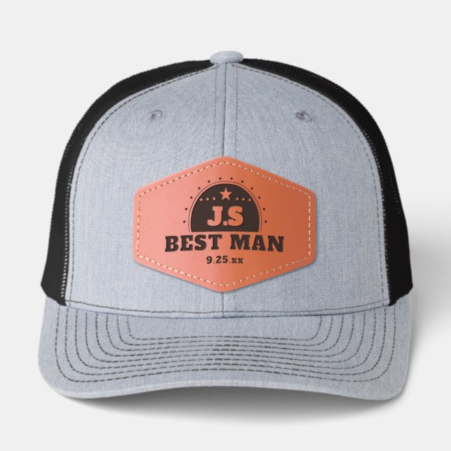 Best Man Monogram Wedding Leather Patch Hat (Front)