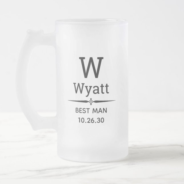 Best Man Monogrammed Frosted Glass Beer Mug (Left)