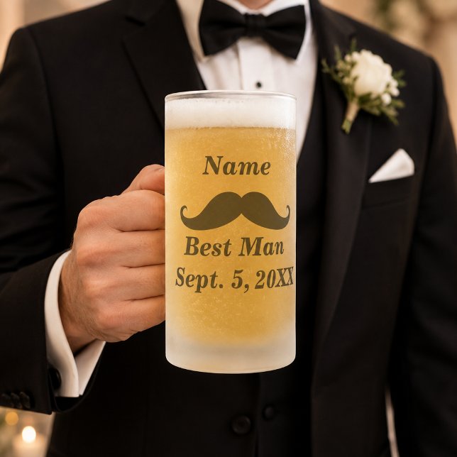 Best Man Mustache and Top Hat Frosted Glass Mug (Best Man Mustache and Top Hat Frosted Glass Mug)
