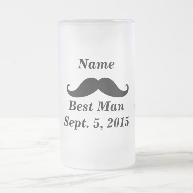 Best Man Mustache and Top Hat Frosted Glass Mug (Center)