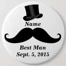 Best Man Mustache and Top Hat Pin-Back Button