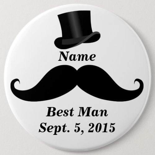 Best Man Mustache and Top Hat Pin_Back Button