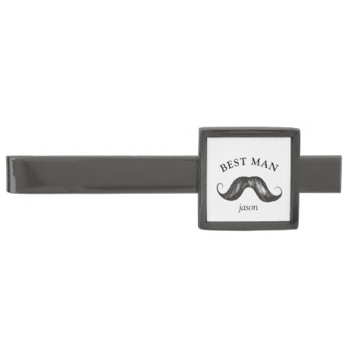 Best Man Mustache Gunmetal Finish Tie Bar