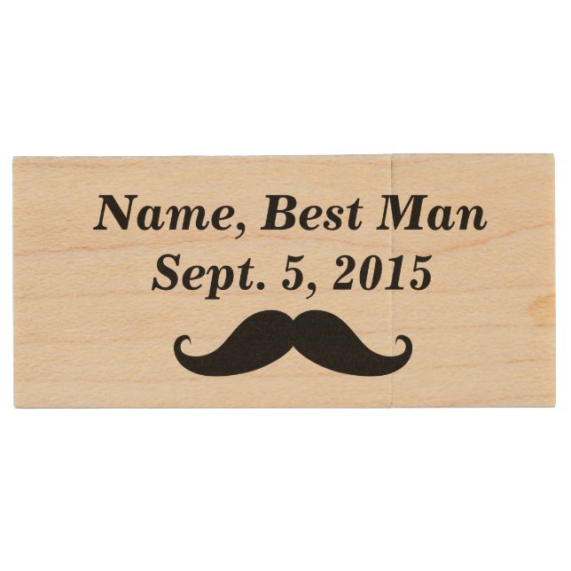 Best Man Mustache, Top Hat & Suit USB Wooden Drive (Front)