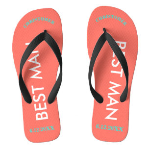 Best Man NAME Coral Flip Flops