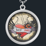 Best Man Necklace Grunge Burnt Parchment<br><div class="desc">Keepsake Necklaces Choose either Silver Plated Gold Finish or Sterling Silver Unique Personalized Custom !st Christmas Gift Wedding Keepsake Wedding Party Necklaces - to change background color - click customize - click edit - choose last tool in drop down menu and choose from one of the colors shown or enter...</div>