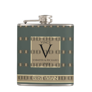 Best Man Old Gold&Teal Grey Golden Veiled Wedding Flask