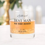 Best man on the rocks proposal whiskey glass<br><div class="desc">Whiskey glass featuring the phrase "Best man on the rocks" with customizable name of the best man, wedding date, and monograms of the wedding couple. An ideal gift for proposing to your best man to stand by your side on your wedding day. Also, a great addition to your bachelor party...</div>