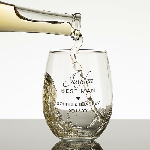 Best Man Personalised Name Wedding Party Stemless Wine Glass