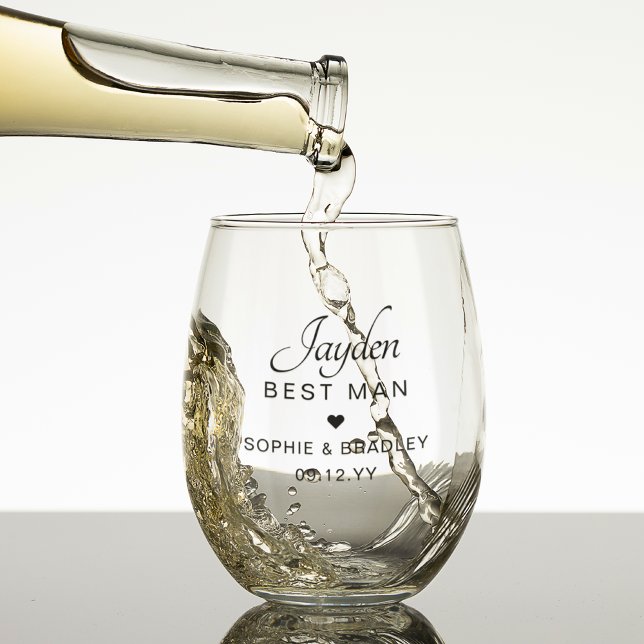 Best Man Personalised Name Wedding Party Stemless Wine Glass (Creator Uploaded)