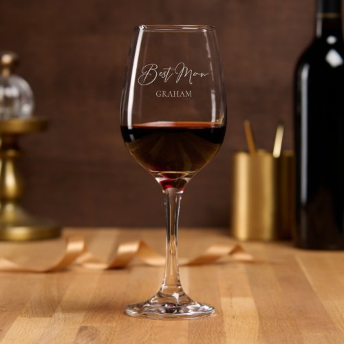 Best Man Personalized Modern Wedding Etched Wine Glass