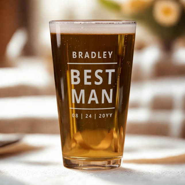 Best Man Personalized Name Simple Modern Wedding Pint Glass (Creator Uploaded)