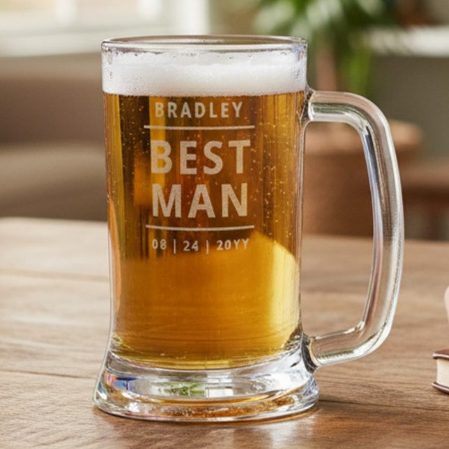Best Man Personalized Name Simple Modern Wedding Stein (Creator Uploaded)