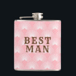 Best Man-Pink And White Art-deco Pattern Flask<br><div class="desc">Elegant pink and white art-deco geometric pattern- Best man text you can customize.</div>