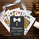 Best Man Playing Cards Wedding Gift<br><div class="desc">This fun deck of playing cards is designed as a gift for wedding best man. The backs are black with a white bow tie and buttons. The text is white and reads "Best Man" with a place for his name, the name of the couple and the wedding date. Great gift...</div>